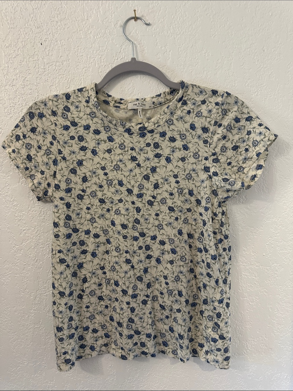 rag & bone Cream Tee with Navy Floral Print